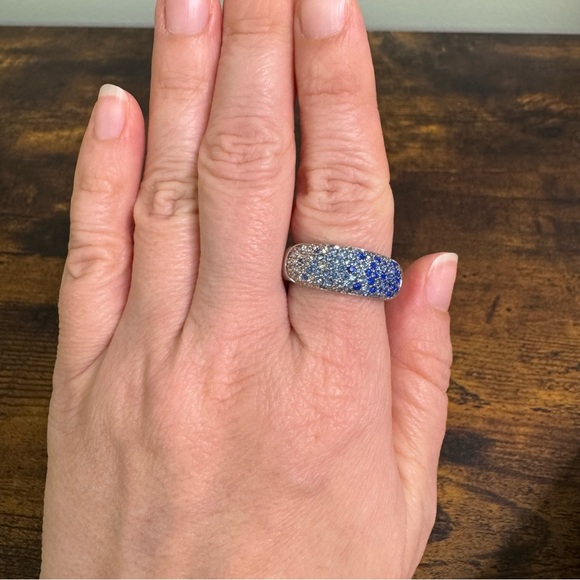 Nataliya V. Collister Blue and Clear Crystal Pave Dome Ring Size 10 - Picture 7 of 8